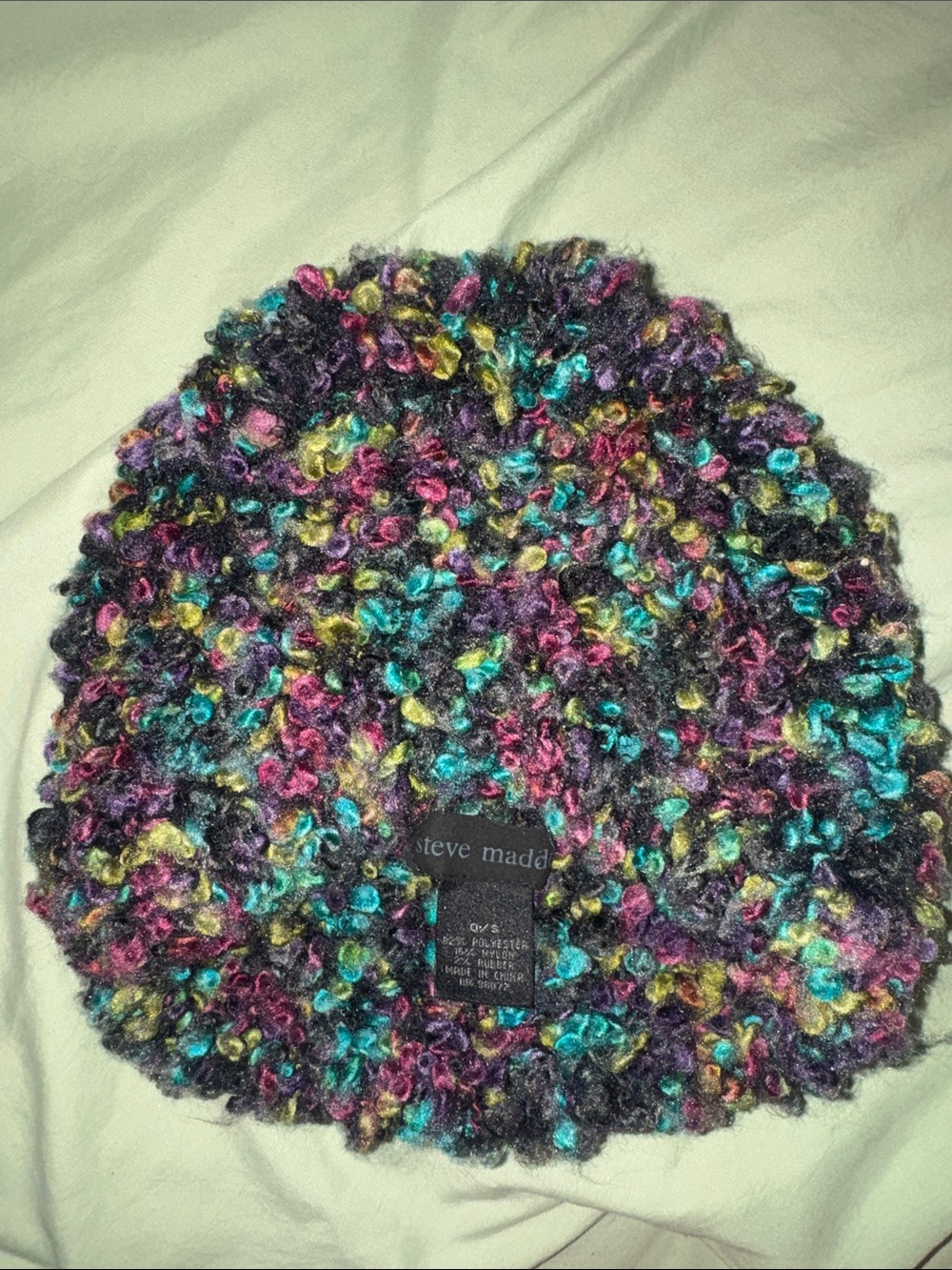 Steve Madden Multicolor Bouclé Beanie - Teal Pink Yellow Purple Black